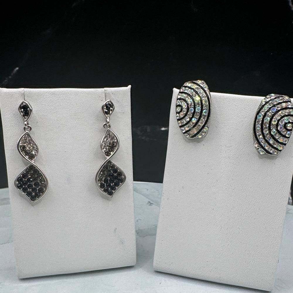 Iridescent Spiral and Black Crystal Drop Earring Set - Women's Jewelry